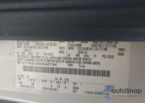 2017 Ford Transit-250 from USA, damaged, VIN 1FTYR2CM5HKA27164